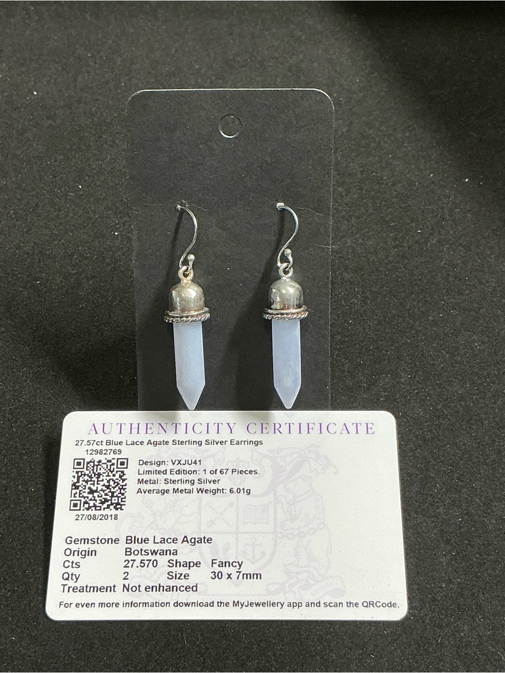Blue Lace Agate Sterling Silver Drop Earrings by